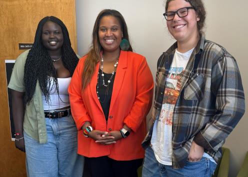 Dr. Robert with student Atong Ariath and Riley Verdict